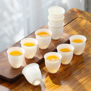 白瓷茶杯10只羊脂玉功夫茶杯，6只陶瓷小茶杯家用待客喝茶专用客杯