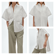 西班牙单白色(单白色)衬衫女士外穿设计感夏季简约短半袖宽松气质休闲上衣