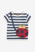 英国NEXT童装22夏新女童女宝宝海军蓝条纹瓢虫包款短袖圆领T恤