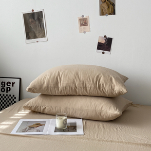 日式纯色水洗棉枕套一对装48x74cm家用单个宿舍枕头套枕芯内胆套