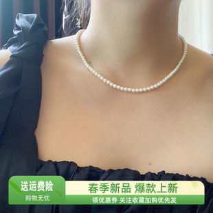 法式优雅级感正圆，珍珠项链女手工串珠颈链，欧美流行饰品