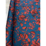 蓝底红色印花红云纱透孔花罗真丝，布料23姆米香云纱1.14米门幅