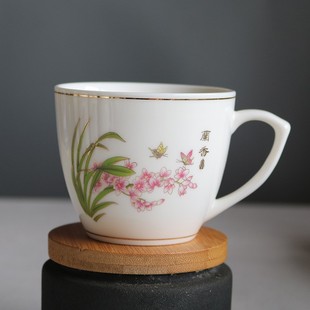 有耳陶瓷大号茶杯，带把有柄花草早茶茶具，品茗杯单品普洱杯定制logo