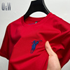 丝光棉品牌马标刺绣t恤男短袖圆领夏季运动休闲上衣服大红色