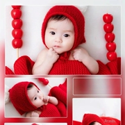 百天拍照服装红色新年主题婴儿百日照宝宝拍摄道具影楼写真照红帽