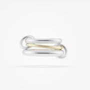 欧美时尚钛钢镀18K金环环相扣几何戒指三环间色指环中指食指