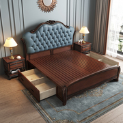 美式轻奢实木床现代简约皮床主卧1.8米双人床1.5欧式软靠公主大床