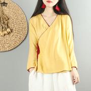 中国风复古改良汉服系带开衫，女秋装中式禅意，茶服文艺棉麻上衣和服