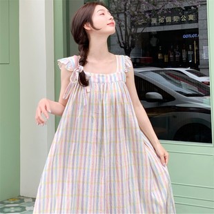 桃桃泡泡 甜心少女- 彩虹条纹小飞袖设计感连衣裙女2023夏季