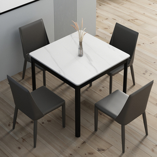 正方形岩板餐桌家用小户型现代简约轻奢吃饭桌子，大理石餐桌椅组合