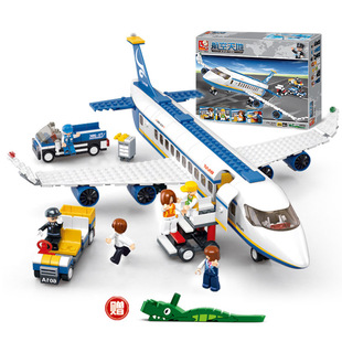 儿童玩具积木飞机航空，模型大型客机拼装男孩，益智礼物机场