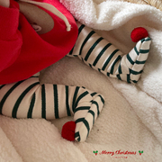 韩国进口婴儿可爱毛球条纹加绒连裤袜冬季圣诞新年红绿色打底裤