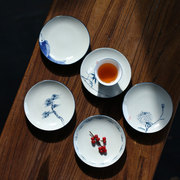 中式手绘杯垫景德镇陶瓷茶托迷你杯托青花茶道小茶碟禅意功夫茶具