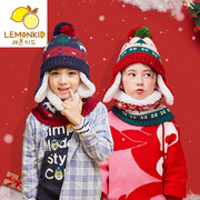 柠檬宝宝韩国儿童秋冬两件套婴儿冬款加厚帽子，围脖套装加绒圣诞帽