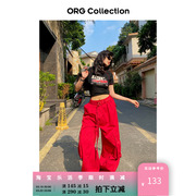 ORG Collection美式复古红色工装裤女夏季hiphop直筒裤子男阔腿裤