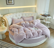 圆床四件套冬季加绒加厚圆形，床裙床单被套，保暖珊瑚绒床上用品套件