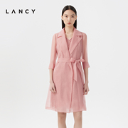 lancy朗姿2023夏季薄款中长款风衣，两件套内搭蕾丝连衣裙女