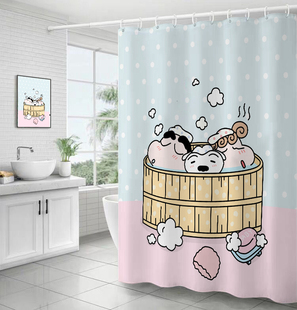 卡通可爱儿童免打孔卫生间浴帘浴室洗澡防水防霉加厚隔断防水布