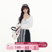 fpmz蝴蝶结黑白字母标语系列蕾丝边长袖，打底衫t恤内搭韩系显瘦女