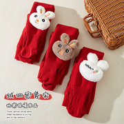 女童打底裤冬季中式红色，兔子婴童棉羊羔绒，加厚新年卡通宝宝连裤袜