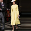 凯特王妃明星同款女装，春秋季气质收腰黄色，长裙优雅法式连衣裙