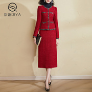 2023秋季红色时尚套装，女羊毛呢子小香风外套半身裙气质两件套