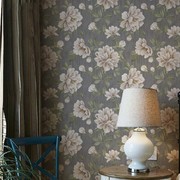 北欧风现代田园大花墙纸无纺布，客厅卧室温馨壁纸美式复古无缝墙布
