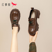 红蜻蜓女鞋2023秋季单鞋女深口棕色复古厚底松糕英伦风小皮鞋