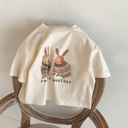 童装纯棉可爱女童宝宝短袖韩版兔子印花t恤半袖上衣薄
