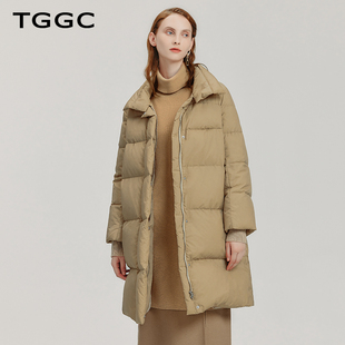 tggc台绣羽绒服2023年冬装，女士中长款外套，宽松加厚保暖简约
