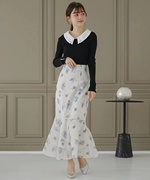 i1-3日本原单高端(单高端)女士半透明印花花朵半身裙鱼尾裙