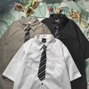 白色短袖衬衫男夏季jk学院风dk毕业黑色，配领带半袖白衬衣(白衬衣)制服衫