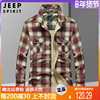 jeep吉普男士休闲长袖格子，衬衫纯棉秋冬工装衬衣上衣大码