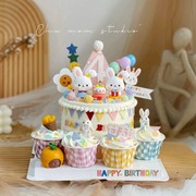 兔宝宝蛋糕装饰摆件可爱小兔子百天满月一周岁生日甜品台插件插牌