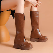 小个子棕色内增高10cm真皮，秋冬不过膝裤，管中长靴高筒靴百搭女靴子