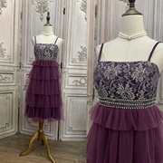 XL码紫色蕾丝吊带短裙礼服1228a