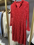 艾蜜红色蕾丝旗袍连衣裙160-84尺码裙长94胸围84腰围74