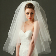 白色韩式新娘结婚头纱多层简约短款影楼摄影旅拍蓬蓬纱遮面