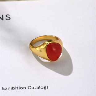 不规则镶嵌红宝石戒指女欧美复古轻奢小众高级感ins风天然石指环