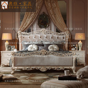 欧式实木雕花彩绘主卧布艺床法式高端奢华婚床白色1.8公主床家具