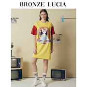 Bronze Lucia黄色印花长款短袖T恤女夏季时尚休闲ins宽松圆领