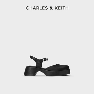 CHARLES&KEITH24春夏CK1-70580220英伦风一字扣厚底包头凉鞋