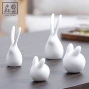 森典兔子茶宠茶盘小摆件，白瓷茶道可养茶玩功夫，茶具配件可爱生肖兔