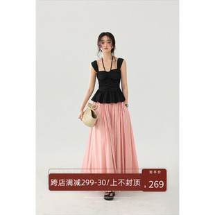 美丽的皇帝 春桃少女 大裙摆a字半身裙2024夏季气质显瘦长裙