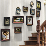 美式乡村复古楼梯实木照片，墙欧式挂墙相框组合相片墙创意礼物