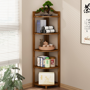 博古架实木中式小型茶叶柜，茶具茶室茶架子置物架，角柜三角形墙角柜