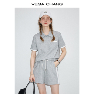 vegachang时尚套装女2024年夏季运动休闲短袖，上衣短裤两件套