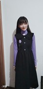 22秋冬韩版女装娃娃领气质甜美背心连衣裙加紫色带花朵内搭套装