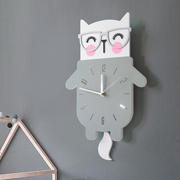 小猫卡通挂钟客厅挂表时尚现代免打孔卧室动物，时钟表创意儿童房表