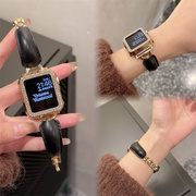 秋冬手镯款牛皮真皮，表带适用于applewatch78s9苹果手表se6543表链